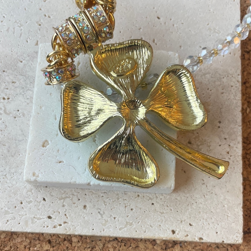 Kirks Folly Clover Necklace Crystal Gold Lucky Charm Statement Jewelry - Picture 2 of 4